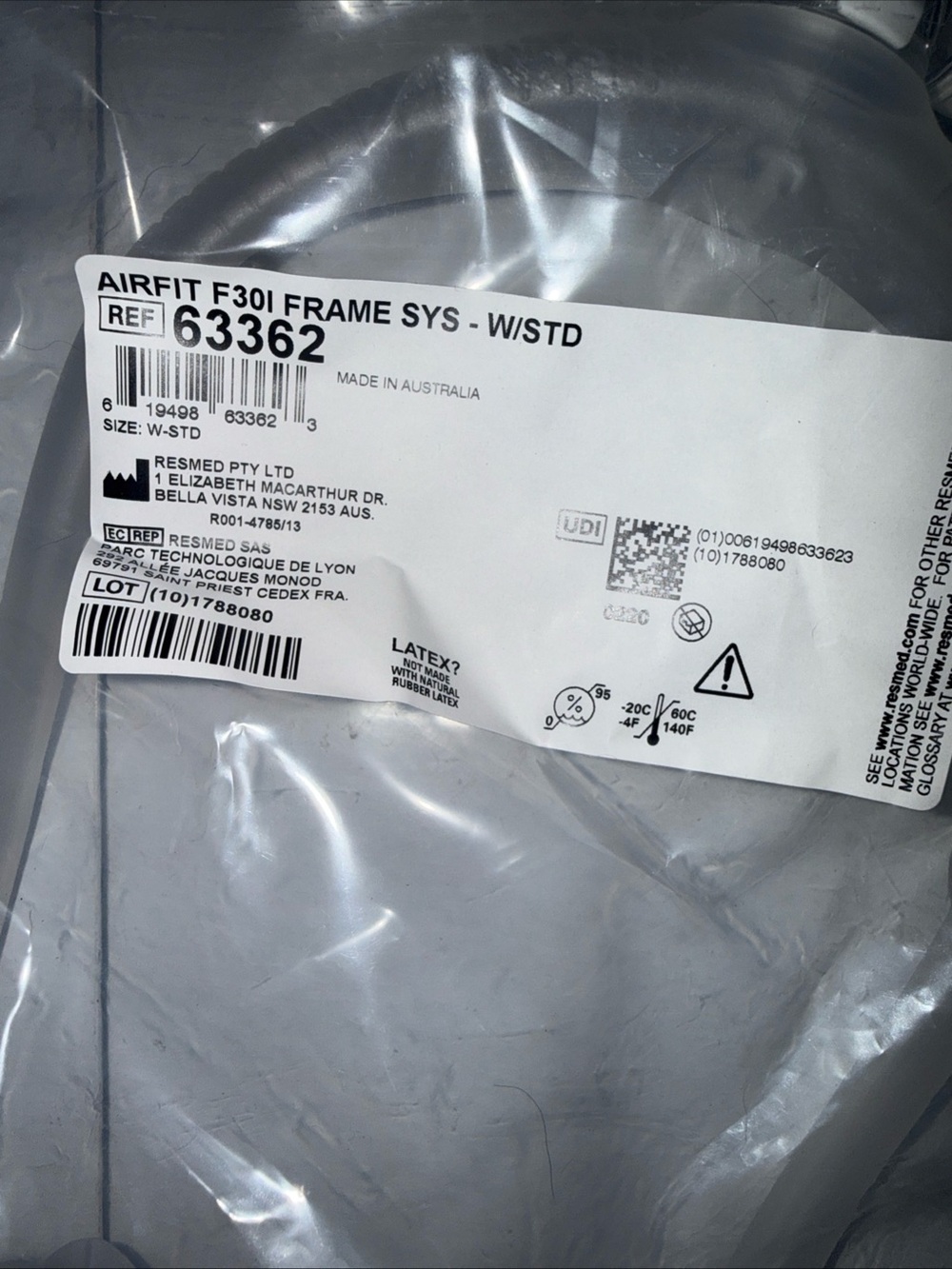 Airfit F30i FRAME SYS W/std Ref 63362 Standard Frame Cushion Sealed No Head Gear - Picture 4 of 10